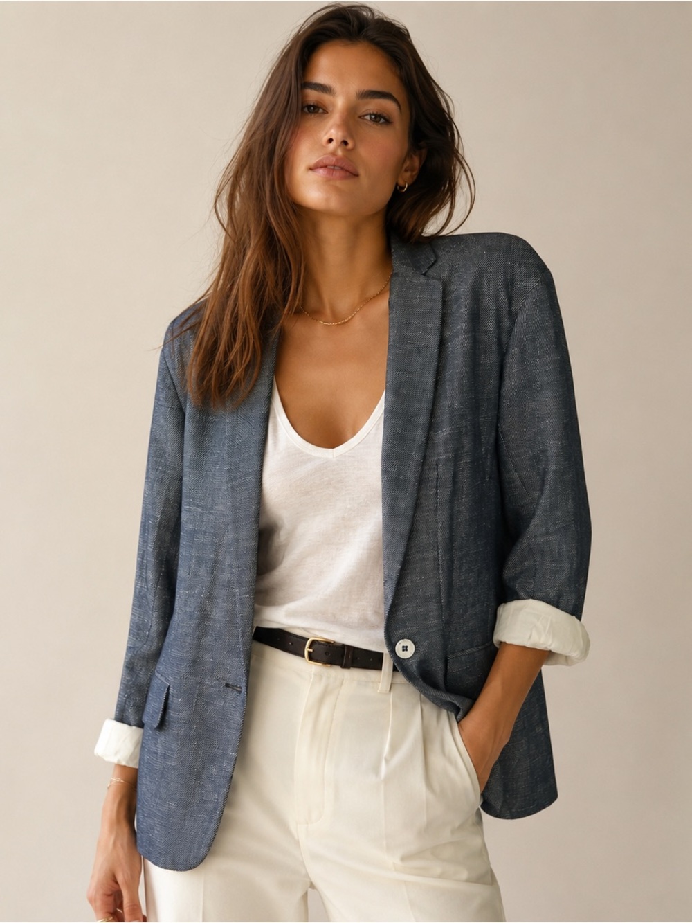 Rag & Bone Small Linen Blend Boyfriend Blazer Rolled Cuff Made in USA